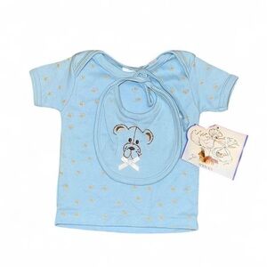 Vintage Blue Baby Bib and Shirt Set Sears VNTG